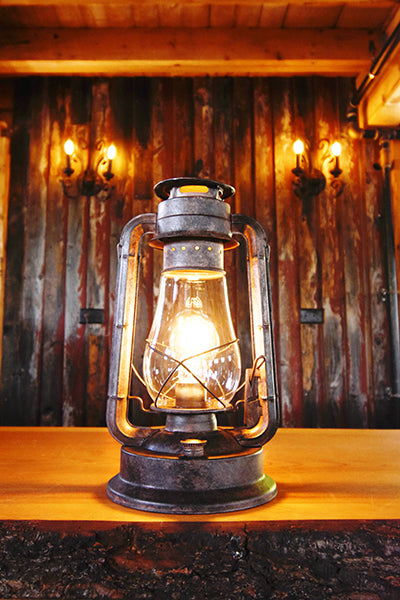 Antique Wood Electric Lantern Lights Table Lamp Vintage Farmhouse